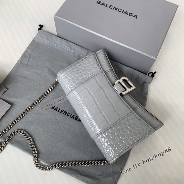 Balenciaga專櫃爆款鱷魚紋灰色銀扣Hourglass mini鏈帶包 巴黎世家鏈條沙漏包 fyj1476